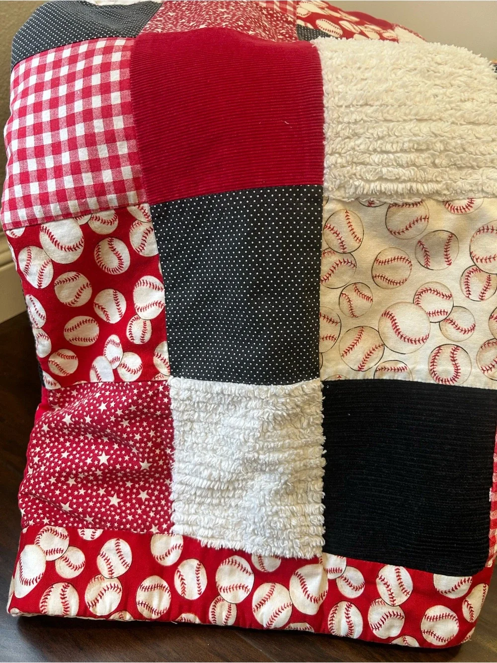 Handmade Patchwork Quilt - Red, Black, Cream
